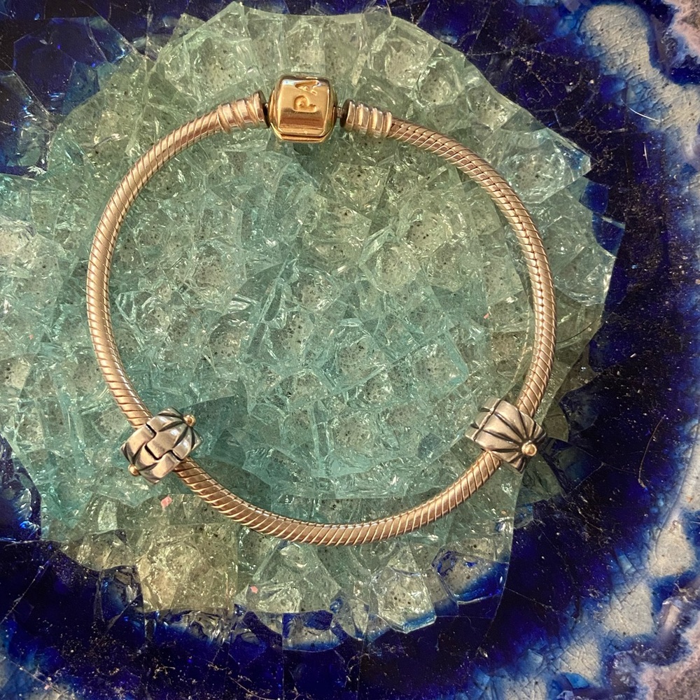 Pandora SS & 14k gold bracelet with clips 7.1